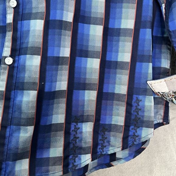 Robert Graham Shirt Mens XL Blue Plaid Flip Cuff Check Classic Fit Embroidered - Picture 7 of 14
